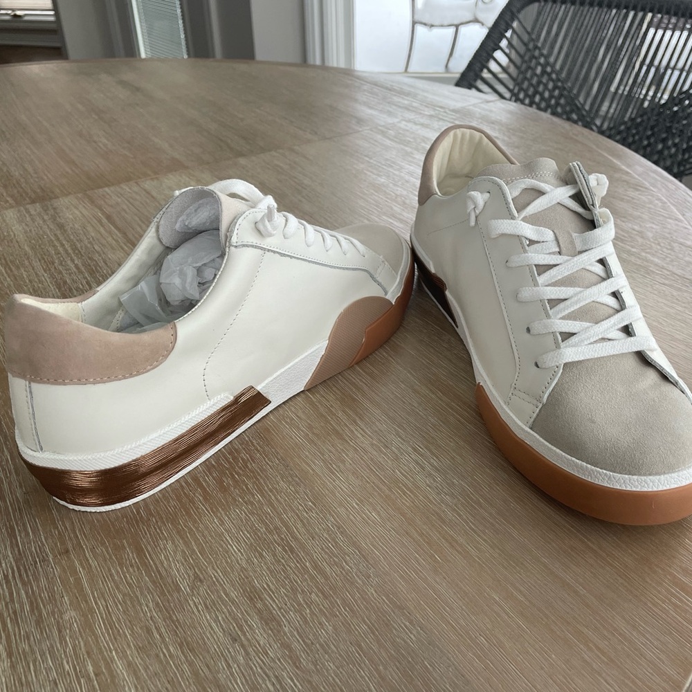 Dolce Vita white/tan leather sneakers. New, never worn and in original box.